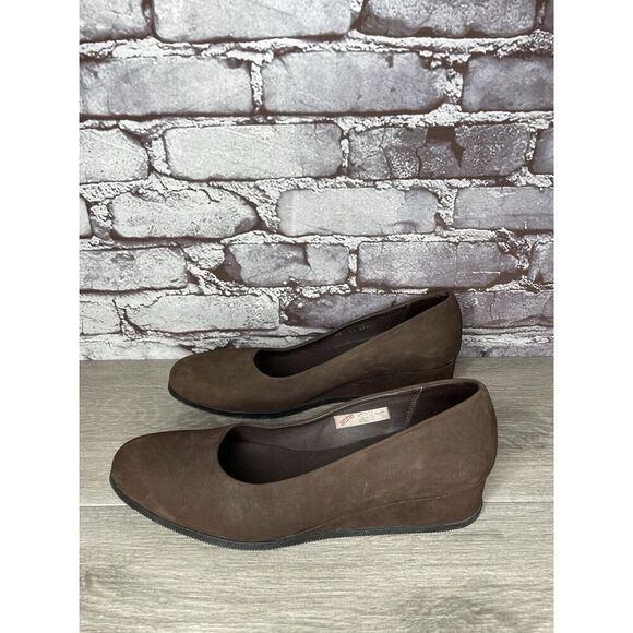 ARCHE Brown Nubuck Brown Leather Slip On Wedge Pumps Shoes Women Sz 40EU/9.5M US - Picture 13 of 16